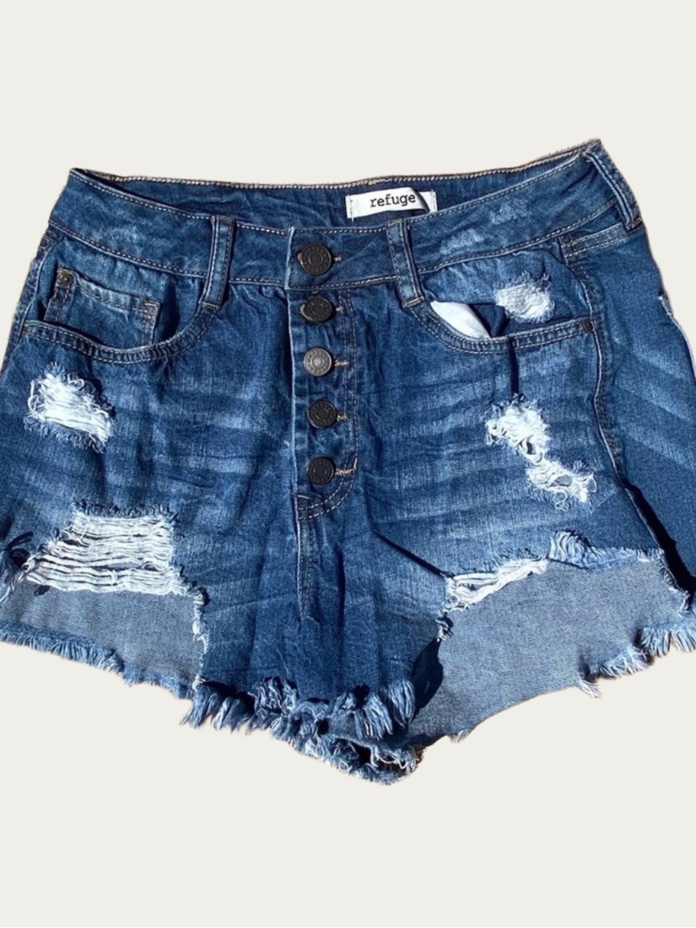 Refuge Dark Blue Jean Distressed Shorts 6